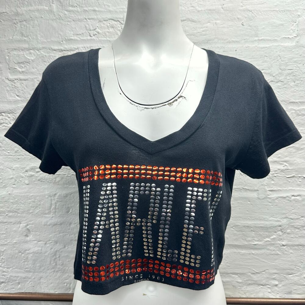 Reworked Harley Davidson Black Sequined Cropped Baby Tee